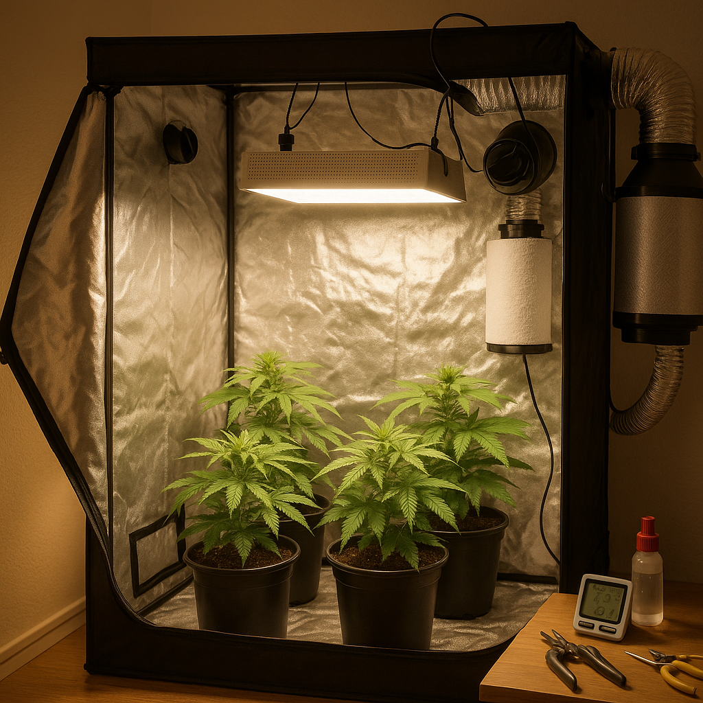 Guía práctica para armar un kit indoor por piezas: cómo elegir carpa, LED, extractor y filtros, cálculos de ventilación y recomendaciones basadas en pruebas de Devolados.