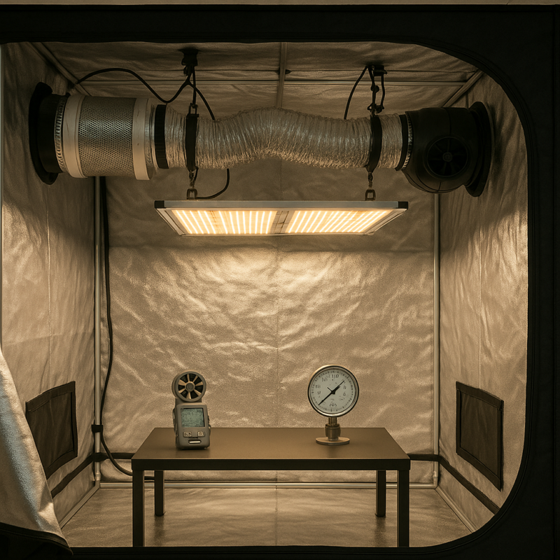 Guía paso a paso para calcular el caudal del extractor y dimensionar el filtro de carbón en una carpa Probox, con fórmulas, ejemplo y ajustes reales de Devolados.