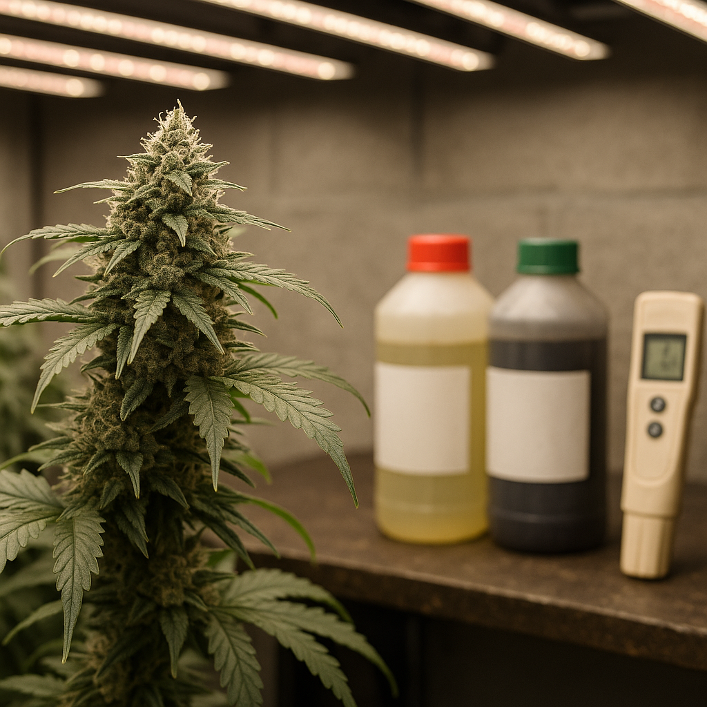 Guía paso a paso para engordar cogollos con Big Vegeta y Sweet Bloom: calendario semanal, dosis ejemplo, control de EC/pH y soluciones a problemas frecuentes.