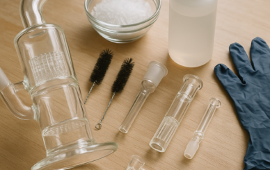 Paso a paso para limpiar bongs de vidrio con percoladores complejos: materiales seguros, métodos rápidos y profundos, y consejos para evitar quiebres o daños por choque térmico.